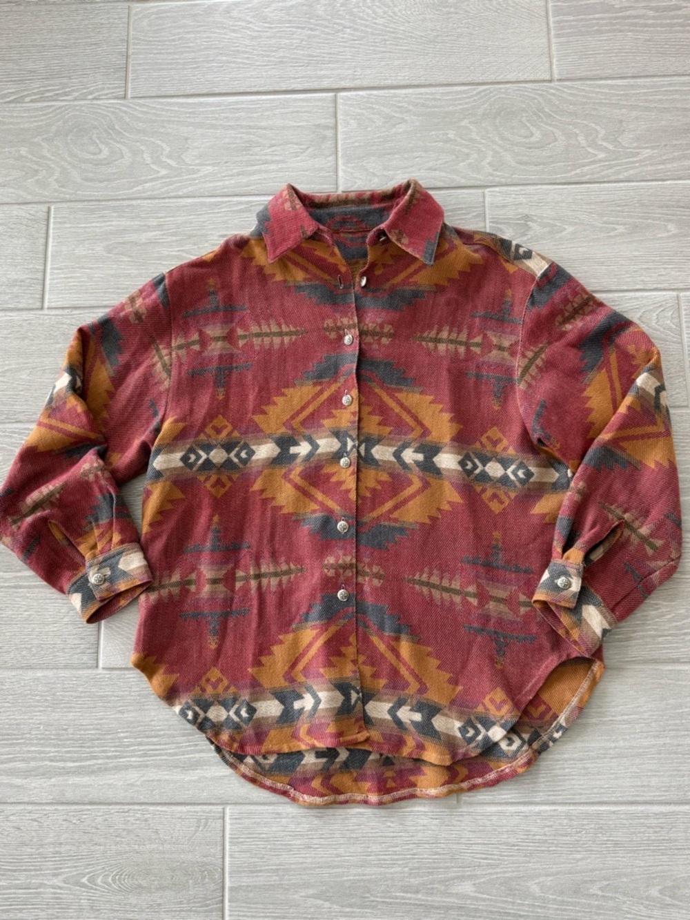 DOUBLE D RANCH Vintage Wool Cotton Southwestern Western Aztec Print Medium VGUC